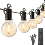 Brightown 38Ft Outdoor String Lights with Remote & 15 Shatterproof LED Bulbs – Waterproof Patio Hanging Lamps for Porch Balcony Bistro Cafe