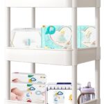 Baby Diaper Caddy, Plastic Movable Diaper Cart with Wheels Newborn Nursery Essentials Baby Diapers Organizer for Changing Table & Crib, Easy to Assemble, White