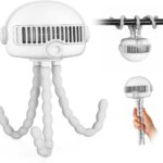 4000mAh Portable Baby Stroller Fan – 3-Speed, Low Noise, with Safety Net, Multifunctional for Stroller, Crib, Car, Desktop & Camping…… (White)