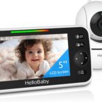 HelloBaby No WiFi Baby Monitor 5″ Screen 30-Hour Battery Pan-Tilt-Zoom Video Upgrade with Camera and Audio, Night Vision, VOX, 2-Way Talk, 8 Lullabies and 1000ft Range, HB6550