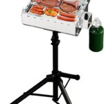 Portable Gas Grillwith Foldable Tripod，10,000 BTU Burner Stainless Steel Propane Grill,BBQ Gas Grill for Camping,Tailgating, Backyard ，Picnic (32.2″-37.5″ Height Adjustable)