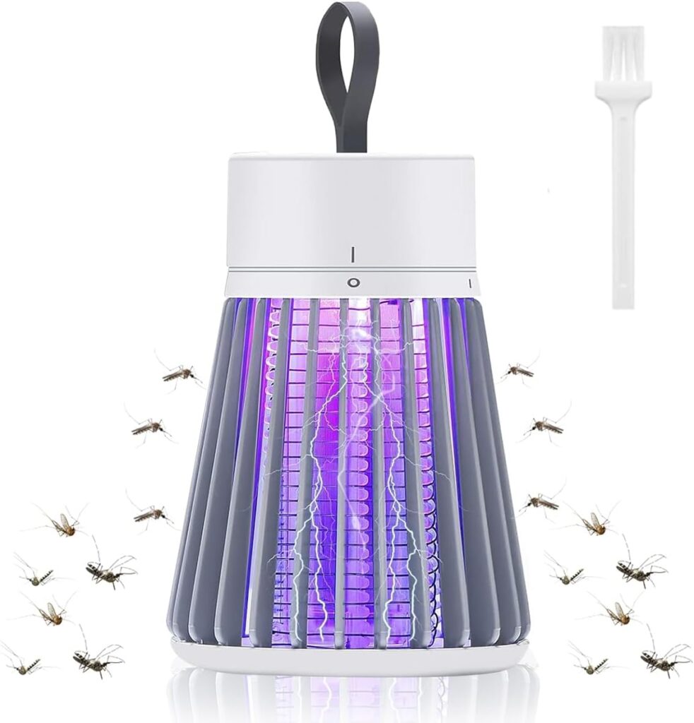 Bug Zapper Rechargeable, Hangable Mosquito Killer Lamp – Portable UV Insect Gnat Trap for Outdoor/Indoor, USB-Powered with Grid for Camping, Bedroom, Patio, Kitchen