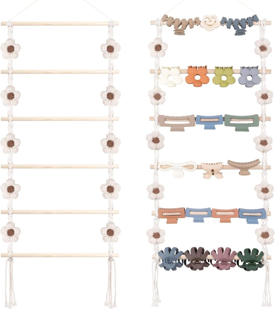 SNOWSTAR Flower Hair Claw Clip Organizer,Hanging Hair Clip Holder and Storage for Women Girls,Claw Clip Hanger Home Decor for Wall,Door,Closet