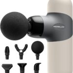 Morelax Mini Massage Gun Portable Deep Tissue Muscle Percussion Massager, Electric Handheld Sport Massager with 6 Massage Heads 4 Speed, Best Gift (Almond)