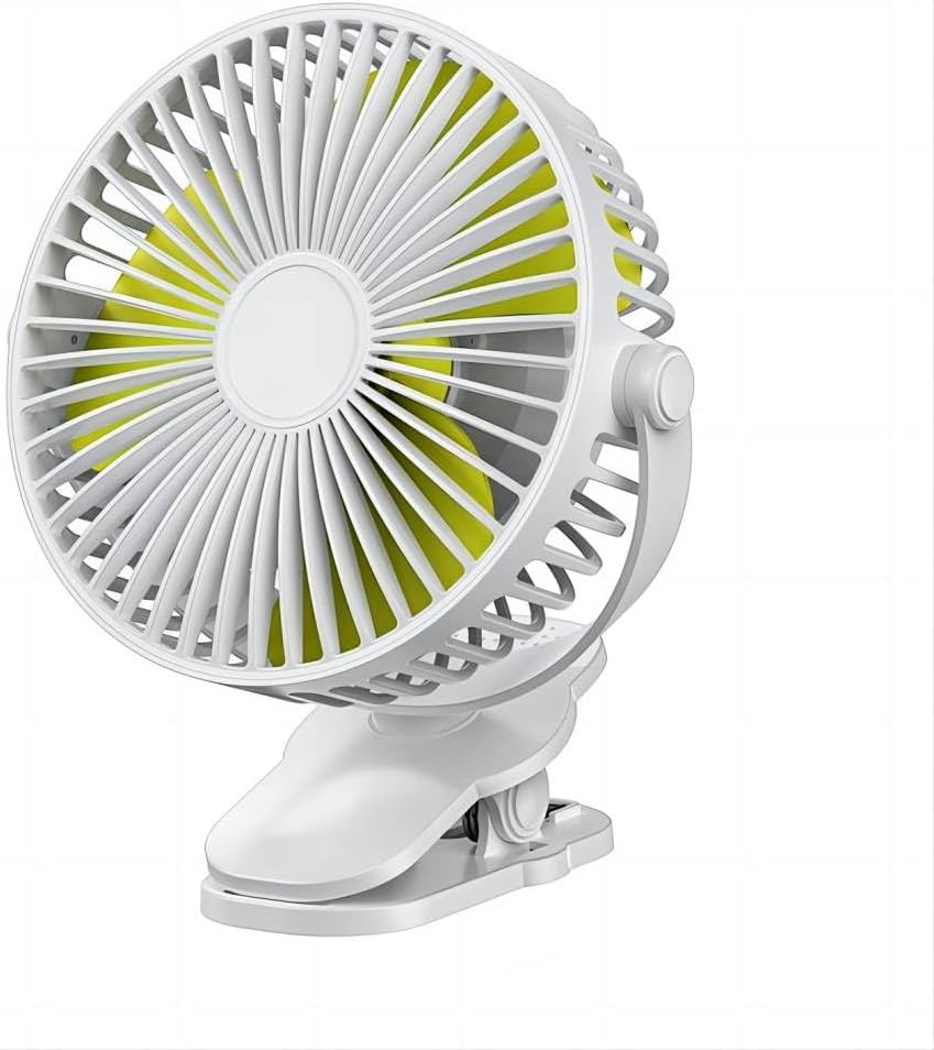 Compact Clip on Fan Battery Operated, 5000mAh 6 Inches Portable Personal Fan for Outdoors, Baby Stroller,Car Seat,Gym – White