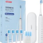 PERECT Sonic Electric Toothbrush for Adults & Kids with 6 Brush Heads, 1 Charge for 90 Days, IPX7 Waterproof, 5 Modes with 2 Minutes Smart Timer, Travel Case & Dental Soft Picks, White,Adult
