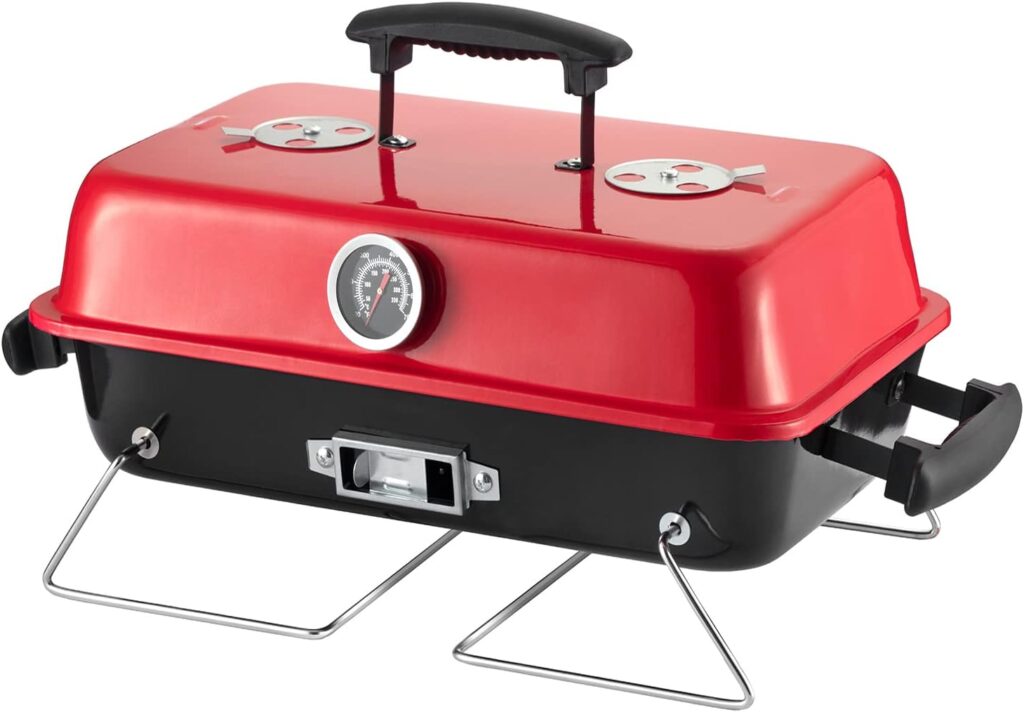 Portable Charcoal Grill, Tabletop Outdoor Barbecue Smoker, Small BBQ Grill for Outdoor Cooking Backyard Camping Picnics Beach,RED