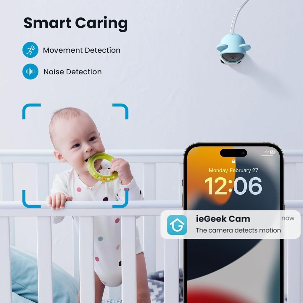 ieGeek 1080p Baby Monitor with Night Vision, 5″ LCD Screen&Phone App Control, PTZ, 3000mAh Battery, Automatic Tracking, Cry&Motion Detection, Feeding Reminder, 2 Way Audio, Baby Gift