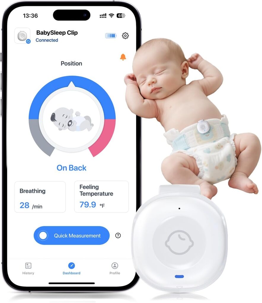 Babytone Smart Baby Monitor – Baby Breathing Monitors with Rollover & Overheating Alarms, Real-Time Temperature Tracking, Long Battery Life, Free App for Newborns & Infants 0-24 Months (Sleep Clip)