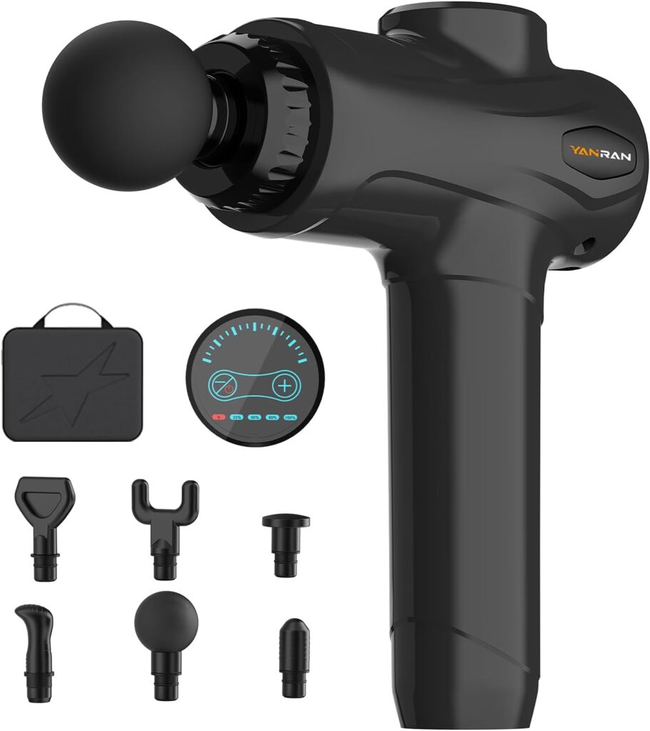YANRAN Deep Tissue Massage Gun Portable, Percussion Massage Gun with 7 Levels & 6 Massage Heads, Electric Massager for Muscles Pain Relief, Gifts for Men Women Athletes for Sports and Relaxation