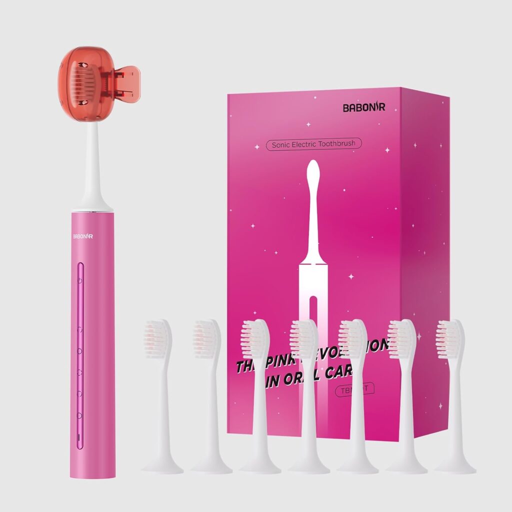Sonic Electric Toothbrush with 8 Brush Heads for Adults & Kids 3+, One Charge for 180 Days, 5 Modes, Smart Timer, IPX7 Waterproof, Rechargeable Toothbrush with Brush Cover, Dark Pink