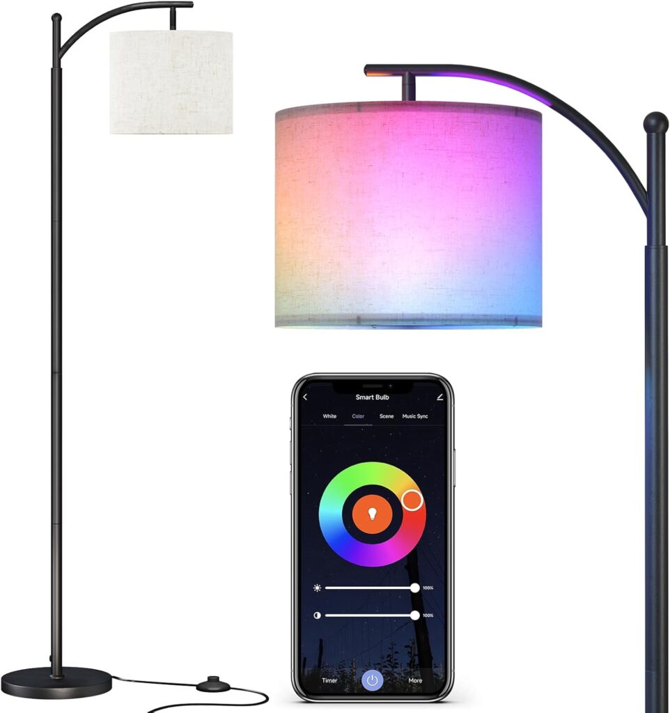 SUNMORY ARC Floor lamp, Smart APP Remote Control Standing Floor lamp with RGB Bulb, Tall Lamp with Hanging Lampshade, Dimmable Floor Lamp, Modern Floor Lamps for Living Room, Bedroom, Office