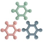 3 Pack Baby Teething Toys, BPA-Free Silicone Baby Teether Toys Teething Relief, Chew Toy for Babies 6-24 Months (Green & Blue & Pale Pink)