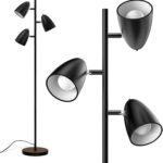 addlon Tree Floor Lamp with 3 Adjustable Rotating Lights and Matching LED Bulbs, Standing Tall Pole Lamps for Living Room, Bedroom, Home, Office – Black