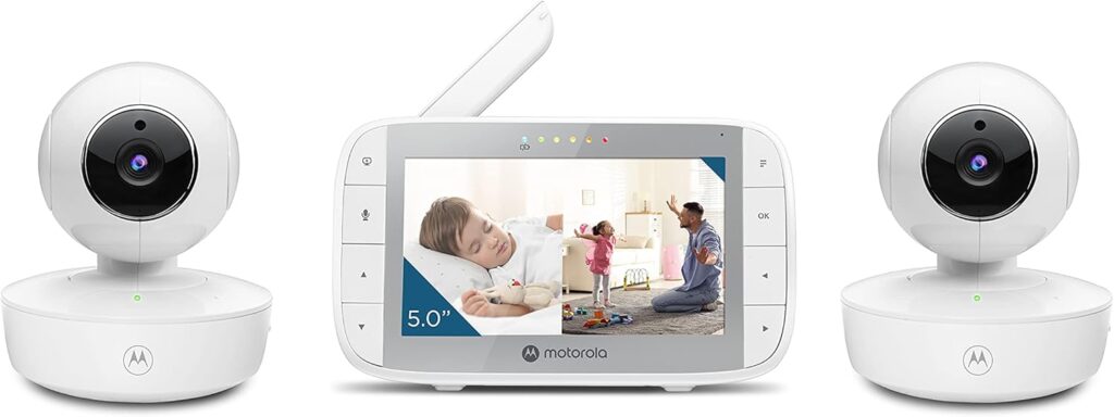 Motorola Nursery VM36XL 2-Camera Video Baby Monitor, 1000ft Range no WiFi 2.4 GHz Wireless, 5″ Screen, 2-Way Audio, Pan/Tilt/Zoom, Sensor, Lullabies, Night Vision