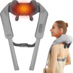 Neck and Shoulder Massager with Heat, Cordless Shiatsu Shoulder Massager for Pain Relief Deep Tissue, Rechargeable 6D Kneading Massage for Neck and Shoulde Pain, Gifts for Mom&Dad (Grey)