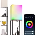 Floor Lamp with Shelves, with Modern Square Standing Lamp with Smart APP Control RGB Bulb, Corner Display Bookshelf Lamp for Living Room, Bedroom and Office (black-9RGB)