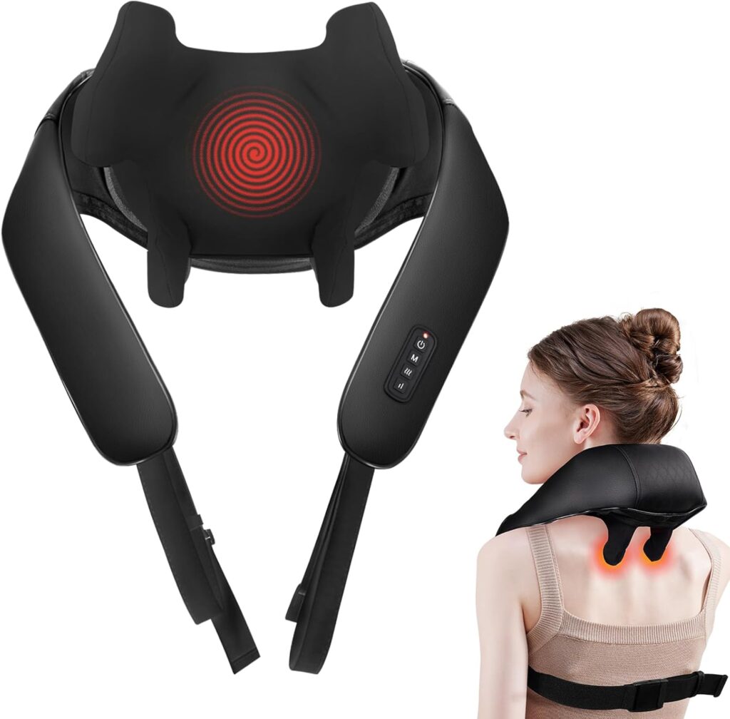 Neck Massager with Heat – Cordless Shiatsu Neck and Back Massager for Pain Relief Deep Tissue, Rechargeable 6D Kneading Brushless Motor Shoulder Massage Gifts for Women Men Home Office Car Christmas