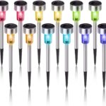Solar Lights Outdoor Waterproof, Stainless Steel LED Landscape Lighting, Solar Garden Lights Solar Powered, Outdoor Solar Lights for Yard, Pathway, Walkway, Patio , Lawn – 12 Pack ( Multicolor )