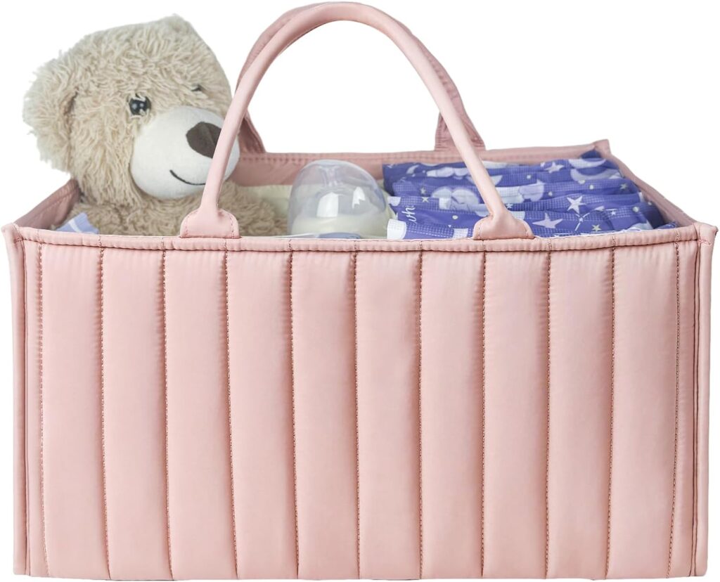 Baby Diaper Caddy Organizer – Newborn Essentials Must Haves A Baby Registry Search Favorite, Perfect for Storing Diapers, Wipes, And More Baby Shower Gifts Mauve Pink