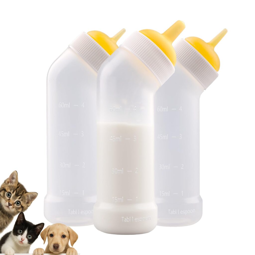 Pet Nursing Bottle for Newborn Animals,Kitten Bottle Feeding Kit Silicone Nipple for Kittens Puppys Rabbits Squirrel (Yellow, Small+Medium+Large)