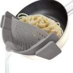 YEVIOR Clip on Strainer for All Pots Pan,Silicone Pasta Strainer Kitchen Gadgets,Collapsible Colander for Noodle,Vegetables,Fruit,Spaghetti (Grey)