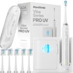 Aquasonic Vibe Series PRO – Ultra-Whitening Electric Toothbrush – 5 Modes & Smart Timers – UV Sanitizing Base – ADA Accepted (Optic White)