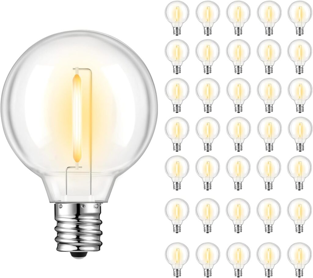 36 Pack G40 LED Replacement Bulbs, Shatterproof 1 Watt E12 LED Bulb for Outdoor Patio Garden Vintage String Lights, 2200K Warm White, Dimmable