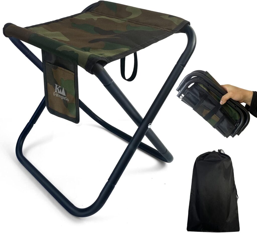 Upgraded Portable Folding Stool, 13 Inch Camping Stool for Adults Fishing Hiking Gardening and Beach with Carry Bag, Hold Up to 450lbs[Camo]