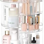Rotating Makeup Organizer, DIY 8 Adjustable Layers Spinning Skincare Organizer, Cosmetic Display Case with Brush Holder Perfume Tray, Multi-Function Storage Carousel for Vanity Bathroom Countertop