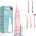 Leominor Water Flosser Pick for Teeth, 300ML Portable Oral Irrigator Upgraded Tank Removable,IPX7 Waterproof, Rechargeable Travel Teeth Cleaner, Professional Electric Flossing Machine (Pink)