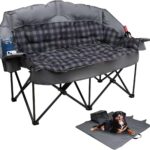 Double Camping Chair, Oversized Loveseat with 2 in 1 Carry Bag, Extra Padded Camp Chairs 2 Person Camping Couch Heavy Duty Sofa Folding Lawn Chair with Cup Holders for Couples Adults Patio Backyard