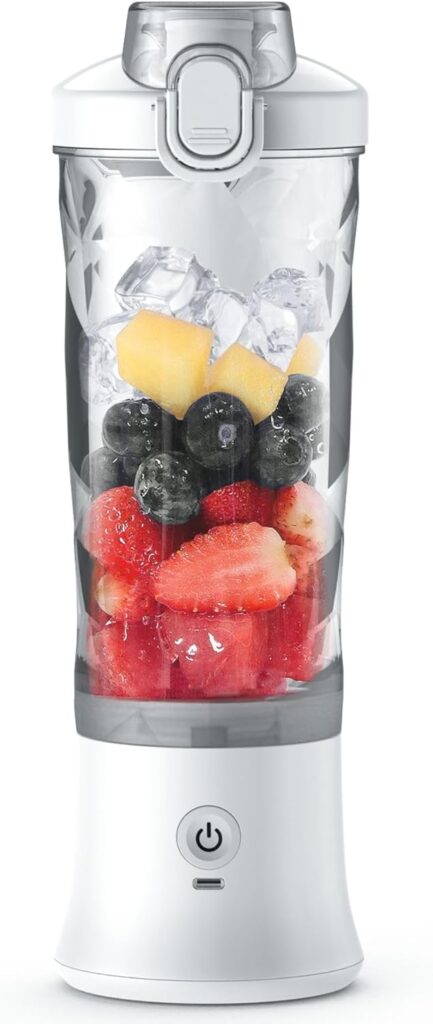Total Chef Portable Blender – USB Rechargeable Personal Smoothie Mixer, Protein Shake Maker, Cordless Travel Mini Licuadora, Blend Frozen Fruit, Drink Milkshake On The Go,Ice Crusher 20 OZ, White