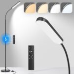 LED Floor Lamp with Remote Control Foot Switch for Living Room, Stepless Adjustable Colour Temperature Brightness Standing Lamp with Timer, Eye Caring Tall Lamp Reading for Bedroom,office, Gift