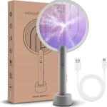 Electric Fly Swatter Racket, Mosiller 2 in 1 Smart Bug Zapper with USB Rechargeable Base, Powerful Mosquitoes Trap Lamp & Fly Killer with 3-Layer Safety Mesh for Home, Bedroom, Kitchen, Patio(1 Pack)