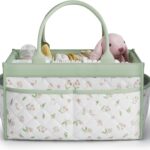 Baby Diaper Caddy Organizer – Stylish Storage Basket for Newborn Essentials, Nursery & Diaper Station, Registry Must-Have, Sage Green Botanical