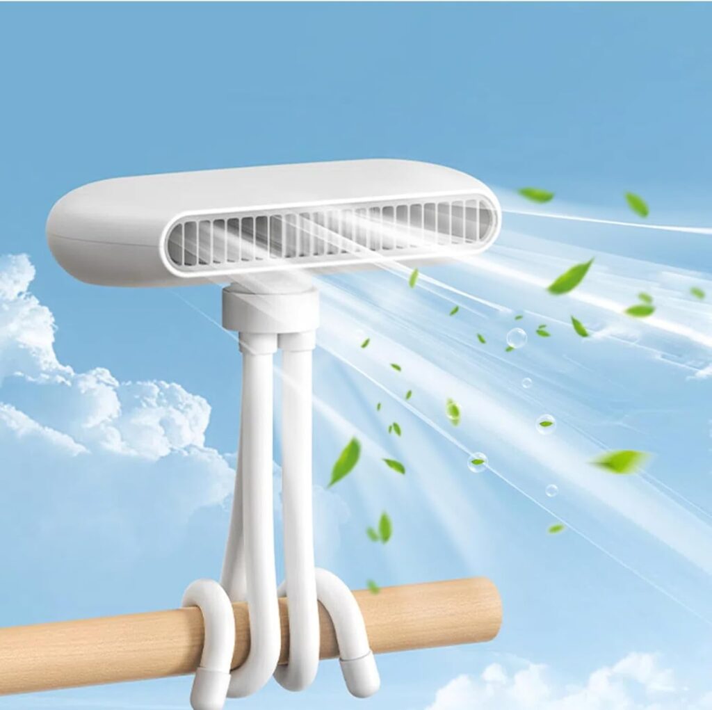 battery operated stroller fan,personal portable usb, clip on fan for stroller,clamp Bladeless 4-Speeds,360° Rotate Flexible Tripod for Car Seat Crib Bike Treadmill,White(Tripod)