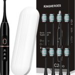 Electric Toothbrush Set, Comes with 8 Brush Heads & Travel Case,4 Modes with 2 Minutes Built in Smart Timer, One Charge for 60 Days, 42000 VPM Motor (Black)