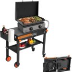 Grill Table Stand Cart for Blackstone Griddle – Universal Foldable Design Fits 17-22 Inch Grills and 12″ Pizza Ovens, 20s Setup, 4 Wheels, Magnetic Strip etc (Camping, Backyard Cooking Accessories)