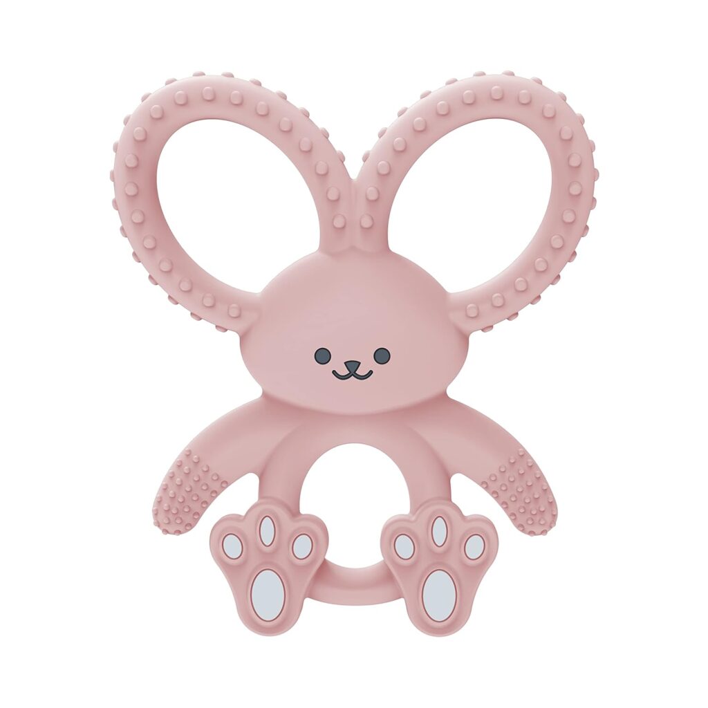 Dr. Brown’s Flexees Pink Bunny, Soft 100% Silicone Baby Teether, BPA Free, 3m+