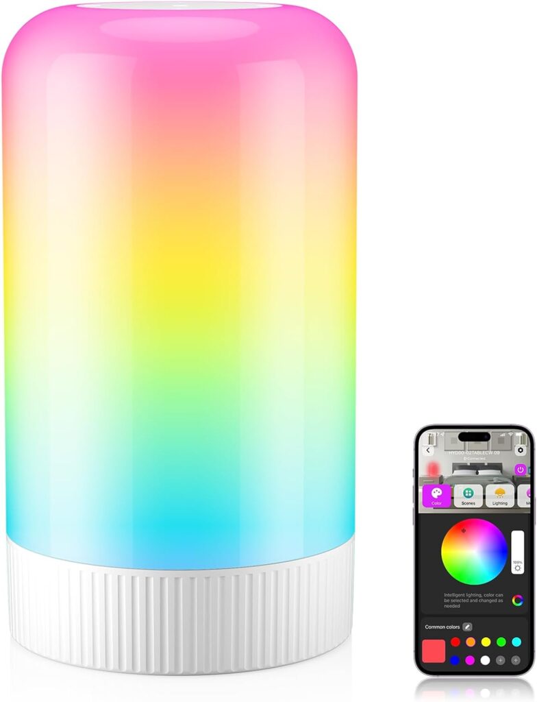 RGBICWW Smart Table Lamp, Touch Bedside Table Lamp with App Control, LED Desk Lamp with Music Sync, 30+ Scenes & 16M Colors, Color Changing Lamp for Bedroom Living Room Dimmable Night Light, White