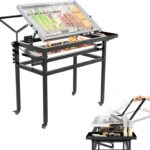 Charcoal Flip Grill for BBQ, Black Barbecue Grills for Outdoor Camping, Portable Tabletop Charcoal Grill with 360 Degrees Reversible Cooking Grid Removable Tray Adjustable Steel Frame,