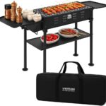 comzenz 35’’ Portable Charcoal Grill Folding BBQ Grill for Outdoor Grilling Cooking Camping Hiking Picnics Tailgating Backpacking Party, With Storage Bag & Non-Stick Frying Pan, Matte Black