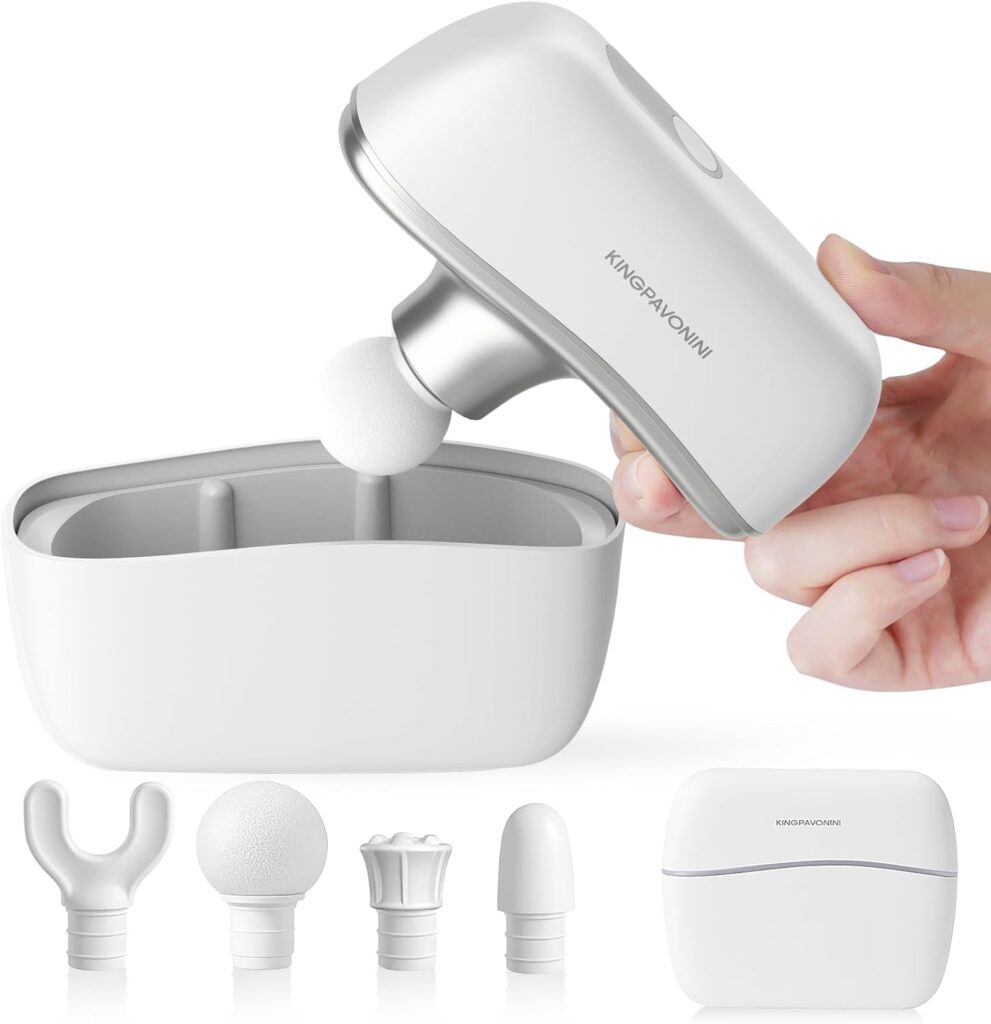 KingPavonini Mini Massage Gun with All-in-One Storage Case, Pocket-Sized Small Massage Gun Deep Tissue, 0.5 lbs Portable Percussion Massager for Travel, Gym, Gift for Women Men