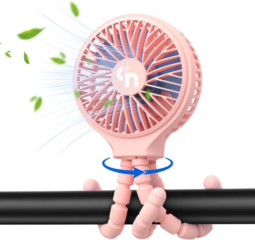 Baby Stroller Fan, Battery Operated Clip-on Portable, 3 Speed 360 Rotate Car Seat, USB Rechargeable Handheld Cooling for Crib Treadmill Travel