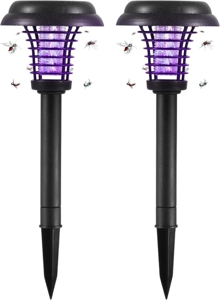 Outdoor Bug Zapper for Lawn, Solar Mosquito Repellent Mosquito Zapper Killer Waterproof Lamp Repellent for Outdoor Patio Garden Lawn Pathway (2 Packs)