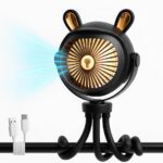 Stroller Fan for Baby with LED Light – Portable Clip-On Fan with Flexible Tripod Legs, USB Rechargeable, 3 Speeds, 120 Minutes Battery Life, Quiet Cooling for Travel, Nursery & Car Seat