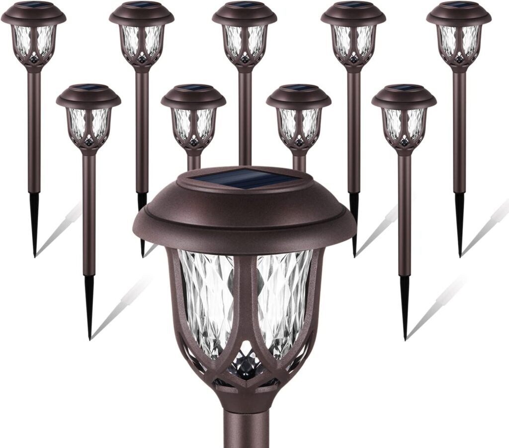 EXCMARK 10 Pack Solar Lights Outdoor Decorative Garden Yard Lights for Pathway Walkway Sidewalk Driveway. (Brown, Warm White)