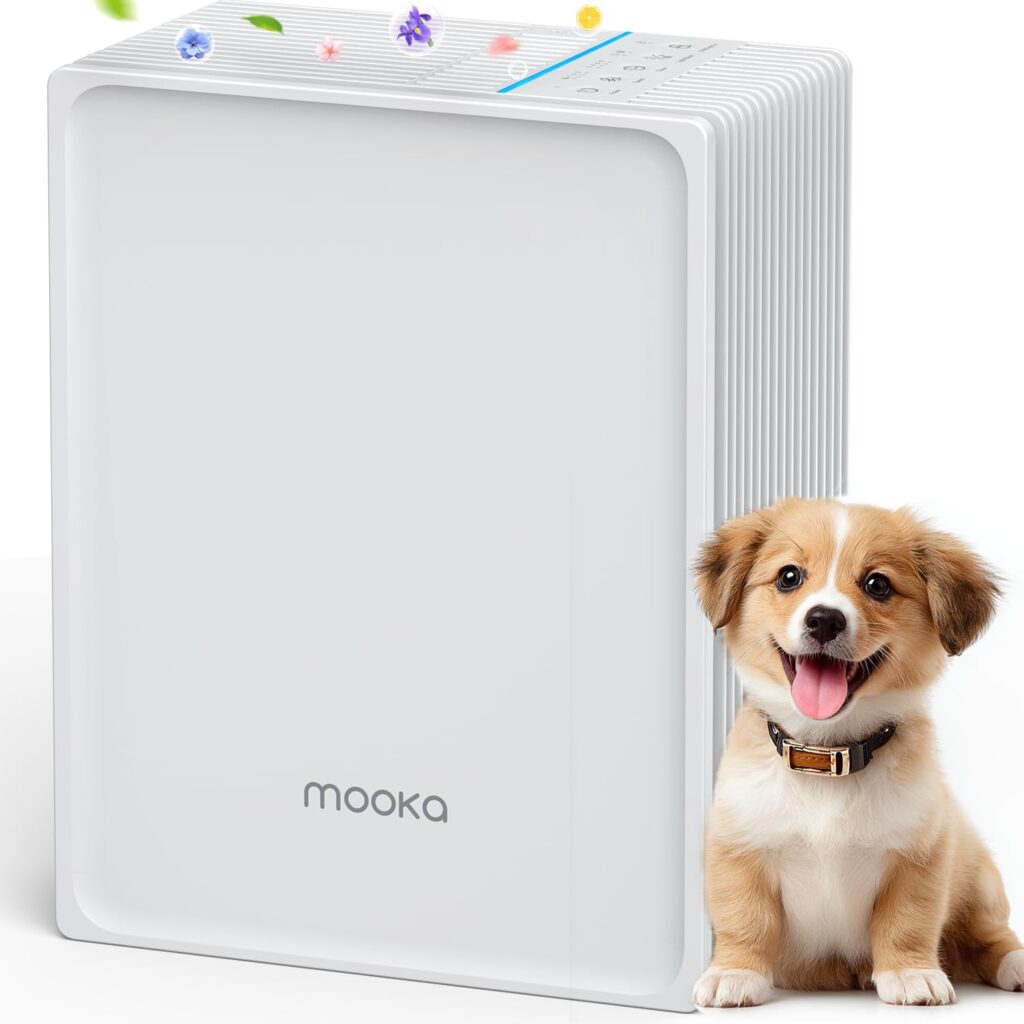 Air Purifiers for Home Large Room Up to 1300 Ft², MOOKA HEPA Air Purifier for Home Pets with Washable Pre-Filter, Fragrance, Air Cleaner for Pet Hair Odor in Bedroom, Dorm Room, Office, White