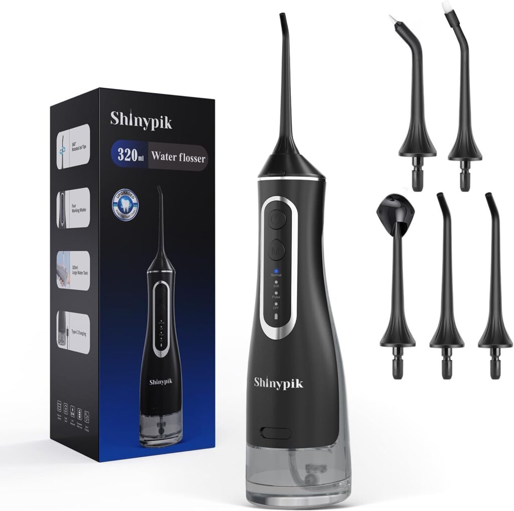 Electric Water Flosser Pick – 320ML Larger Tank 4 Modes Cordless Portable Oral Irrigator,IPX7 Waterproof Dental Flosser,Professional Water Teeth Cleaner Picks for Home Travel (Black)